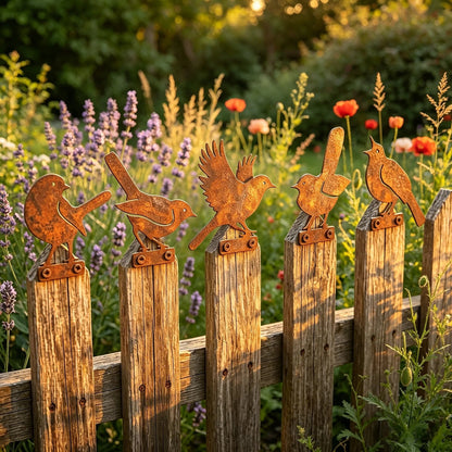 5-Piece Lifelike Rusty Metal Bird Silhouettes Garden Art