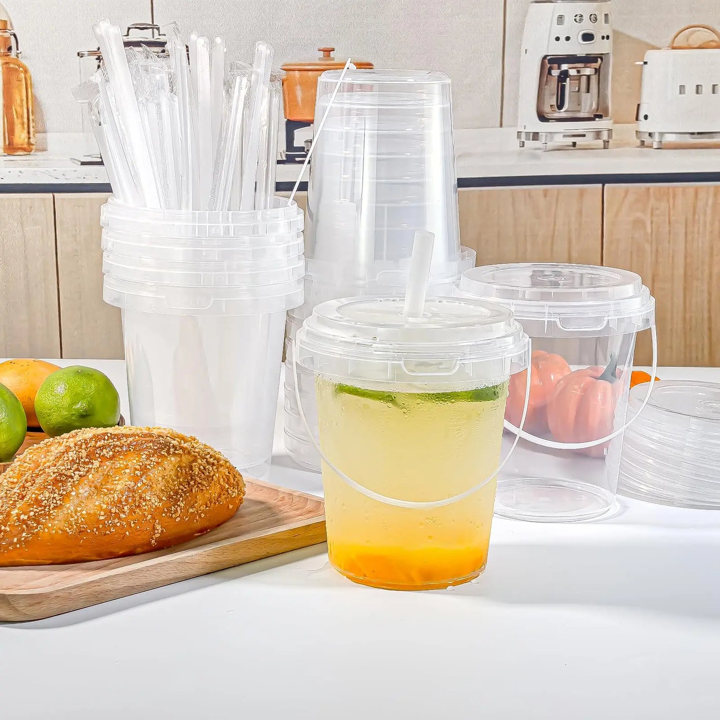 🥤 Large Reusable Plastic Cups with Lid & Straw – 3/5/10 Pack (33.81 oz)