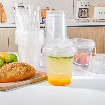 🥤 Large Reusable Plastic Cups with Lid & Straw – 3/5/10 Pack (33.81 oz)