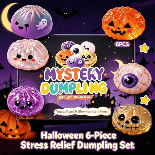🎃 Halloween Mystery Dumpling Squishy Set – 6PCS Glitter Ghost Fidget Toys for Stress Relief & Holiday Fun