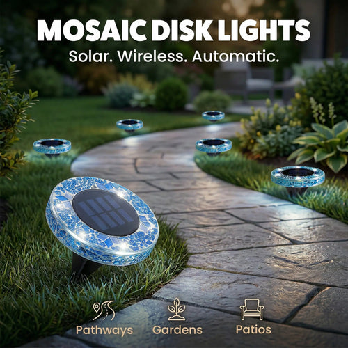 Solar Outdoor Mosaic Disk Lights, Waterproof Decorative Pathway LED Light, Auto On/Off-tss