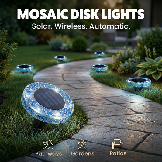 Solar Outdoor Mosaic Disk Lights, Waterproof Decorative Pathway LED Light, Auto On/Off-tss