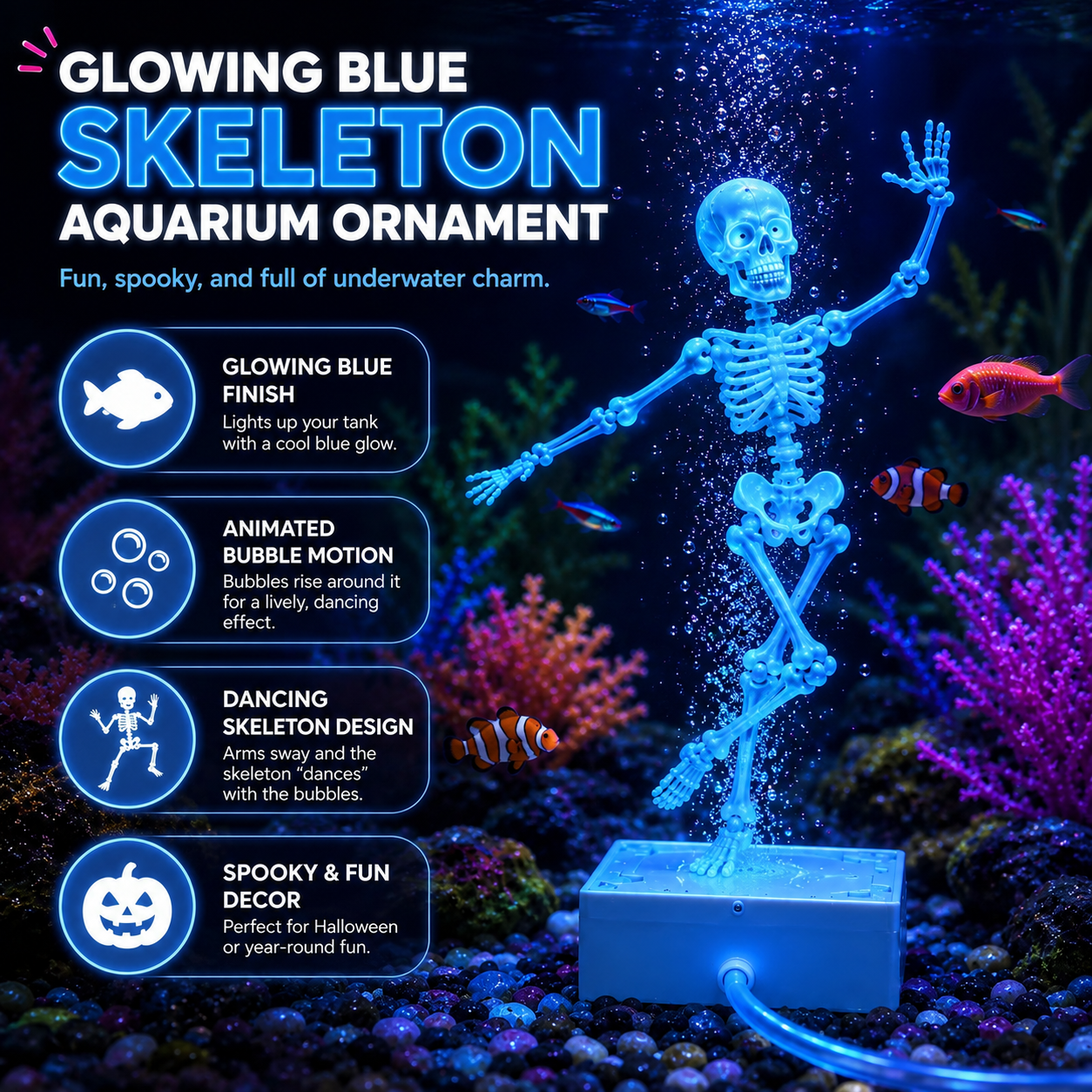 ☠️🫧Dancing Skeleton Bubble Aquarium Ornament