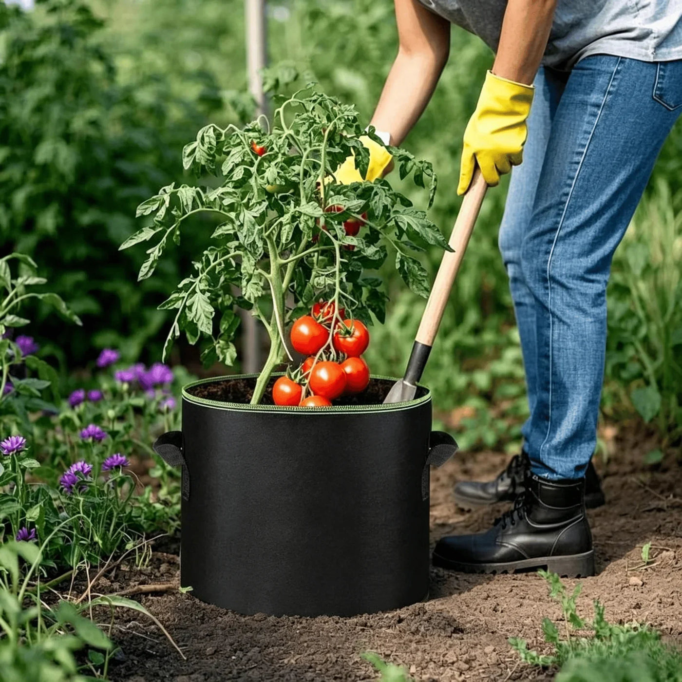 Grow bags with reinforced carry handles