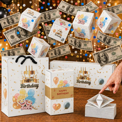 🎁Exploding Confetti Gift Box with 6 Flying Cubes, Matching Gift Bag & Hidden Space for Cash, Jewelry or Keepsakes ✨