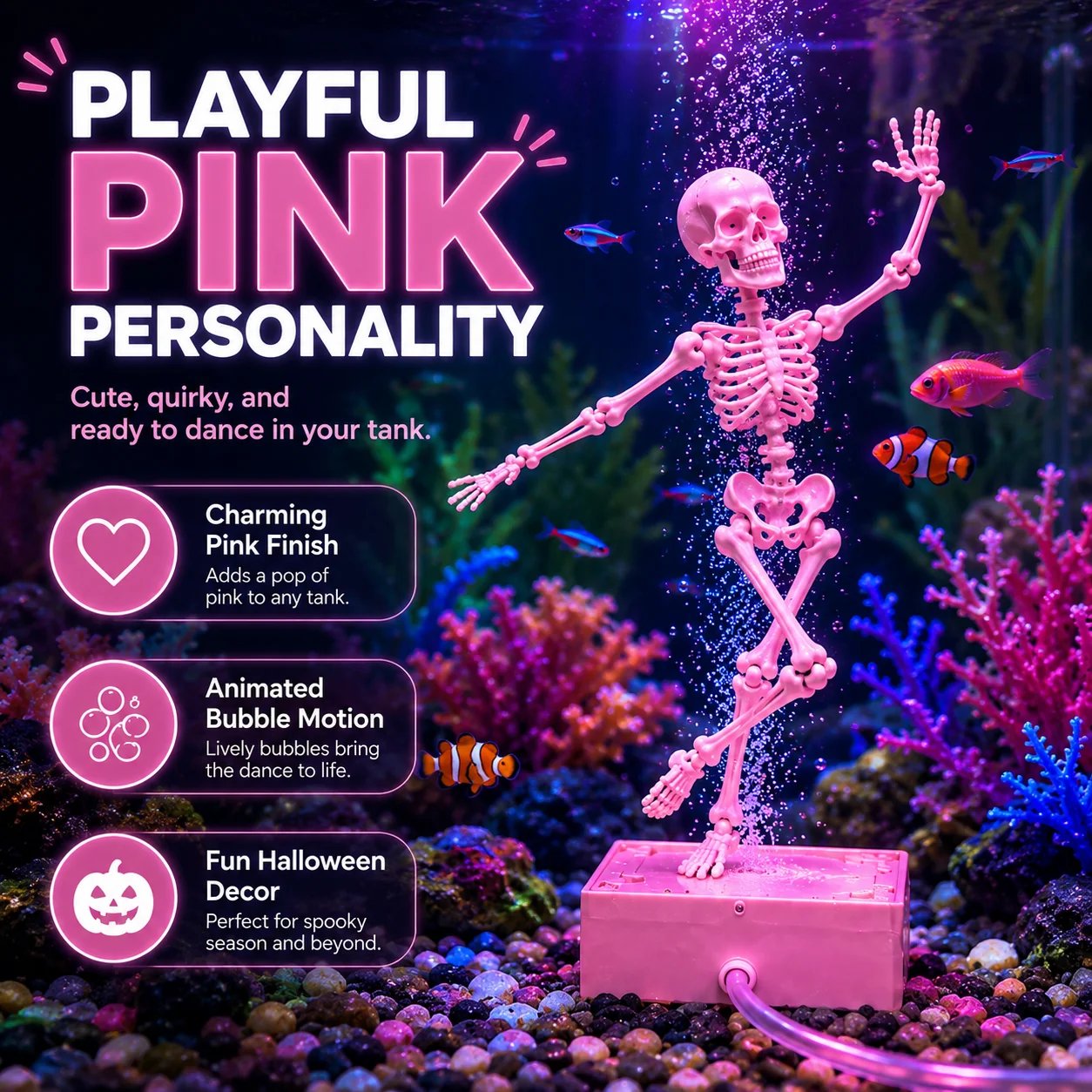 ☠️🫧Dancing Skeleton Bubble Aquarium Ornament