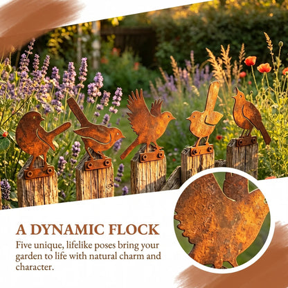 5-Piece Lifelike Rusty Metal Bird Silhouettes Garden Art