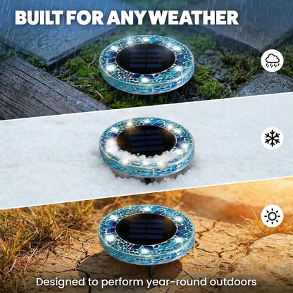 Solar Outdoor Mosaic Disk Lights, Waterproof Decorative Pathway LED Light, Auto On/Off-tss