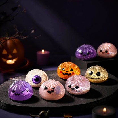 🎃 Halloween Mystery Dumpling Squishy Set – 6PCS Glitter Ghost Fidget Toys for Stress Relief & Holiday Fun