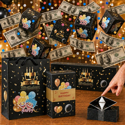 🎁Exploding Confetti Gift Box with 6 Flying Cubes, Matching Gift Bag & Hidden Space for Cash, Jewelry or Keepsakes ✨