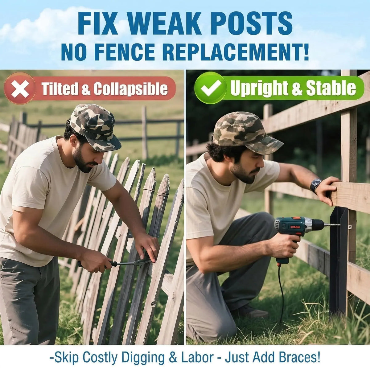 Heavy-Duty H-Shaped Fence Post Repair Kit