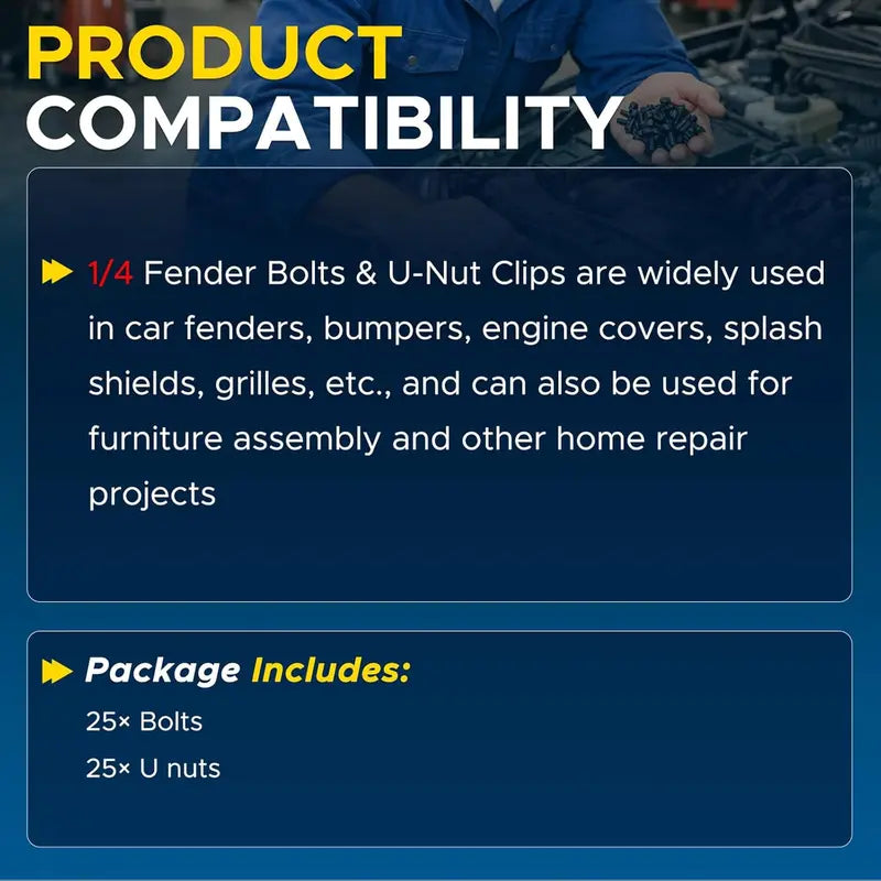 50PCS 1/4 Body Bolts & U-Nut Clips Kit