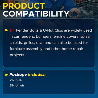 50PCS 1/4 Body Bolts & U-Nut Clips Kit