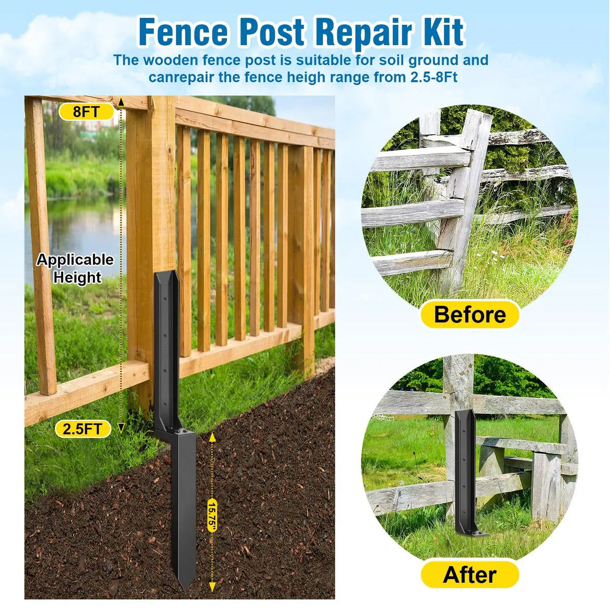 Heavy-Duty H-Shaped Fence Post Repair Kit