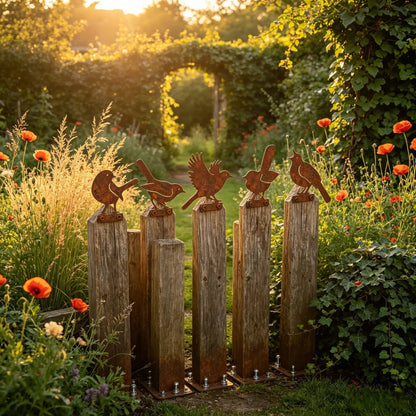 5-Piece Lifelike Rusty Metal Bird Silhouettes Garden Art