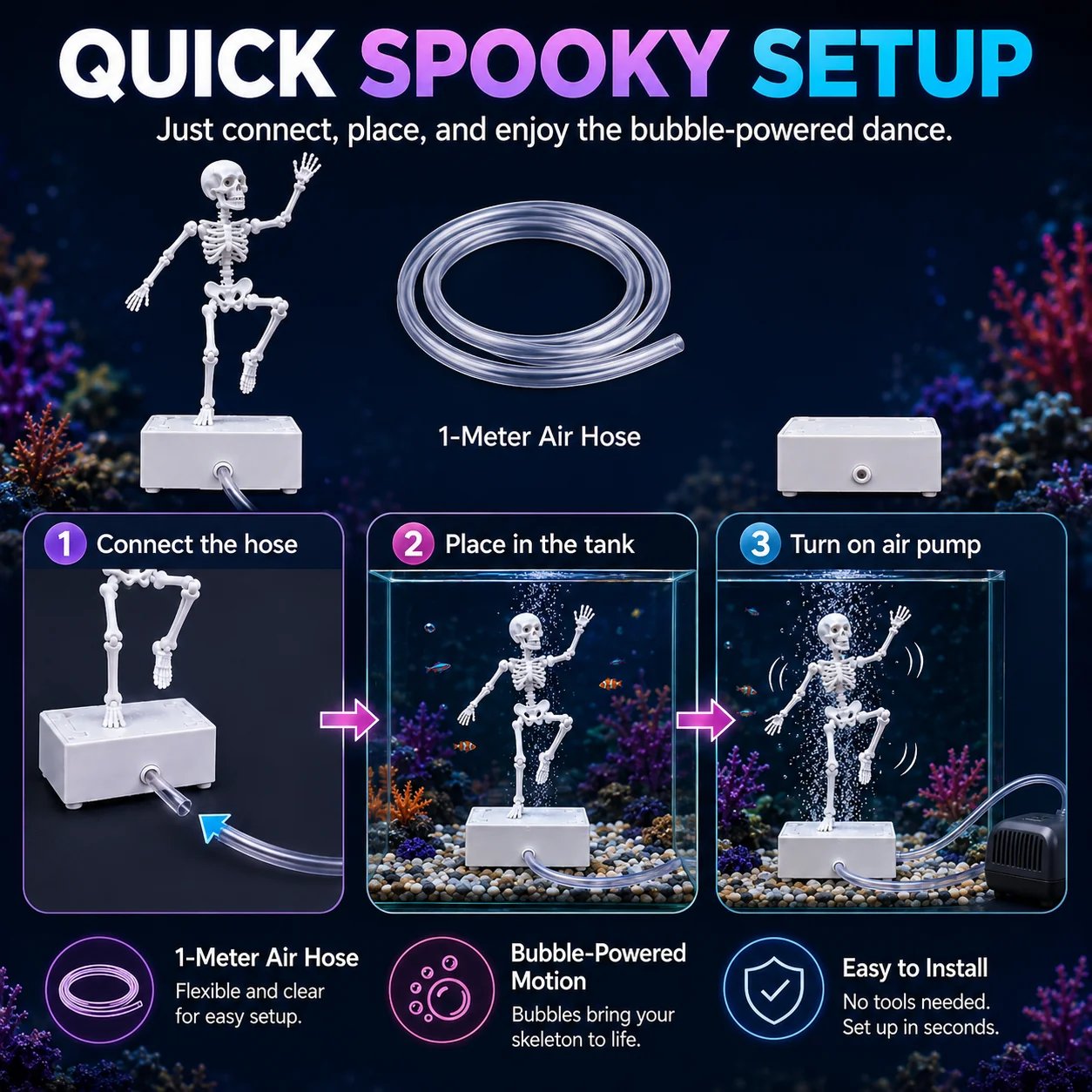☠️🫧Dancing Skeleton Bubble Aquarium Ornament