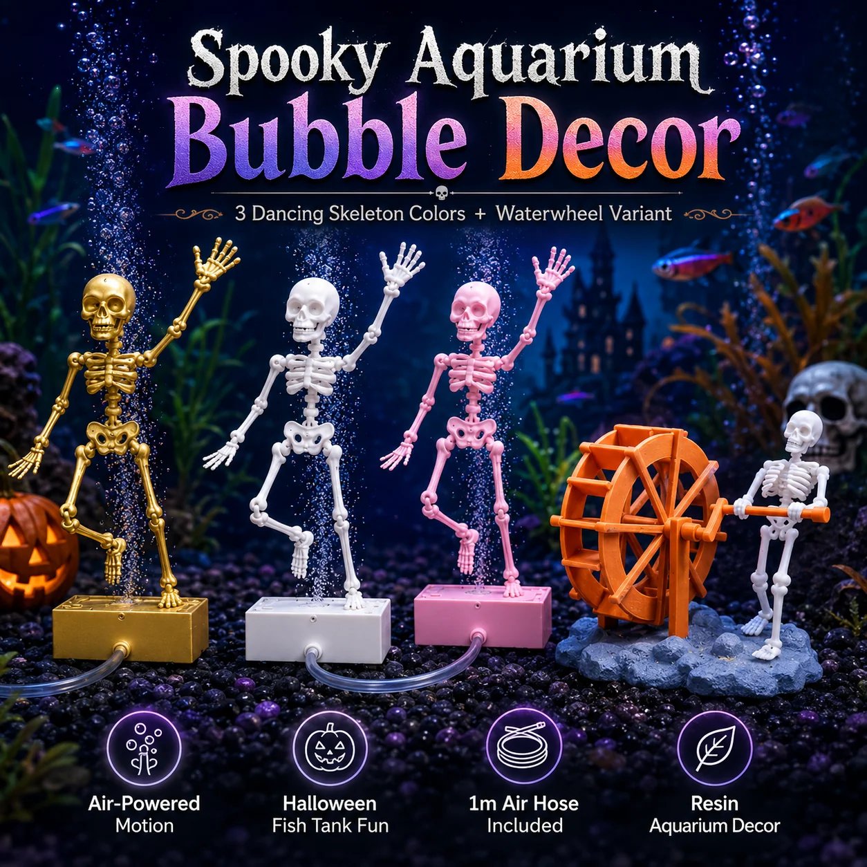 ☠️🫧Dancing Skeleton Bubble Aquarium Ornament