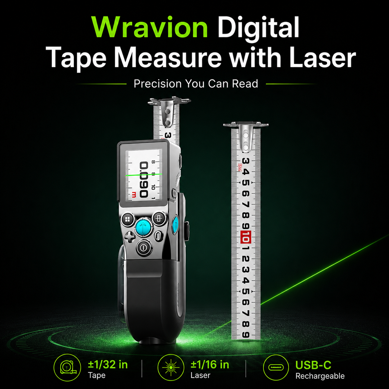Wravion Digital Tape Measure with Laser