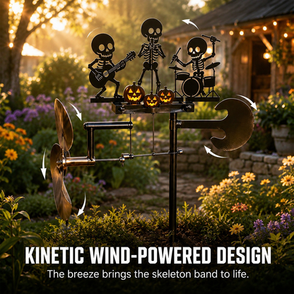 Halloween Skeleton Metal Drummer Kinetic Wind Spinner