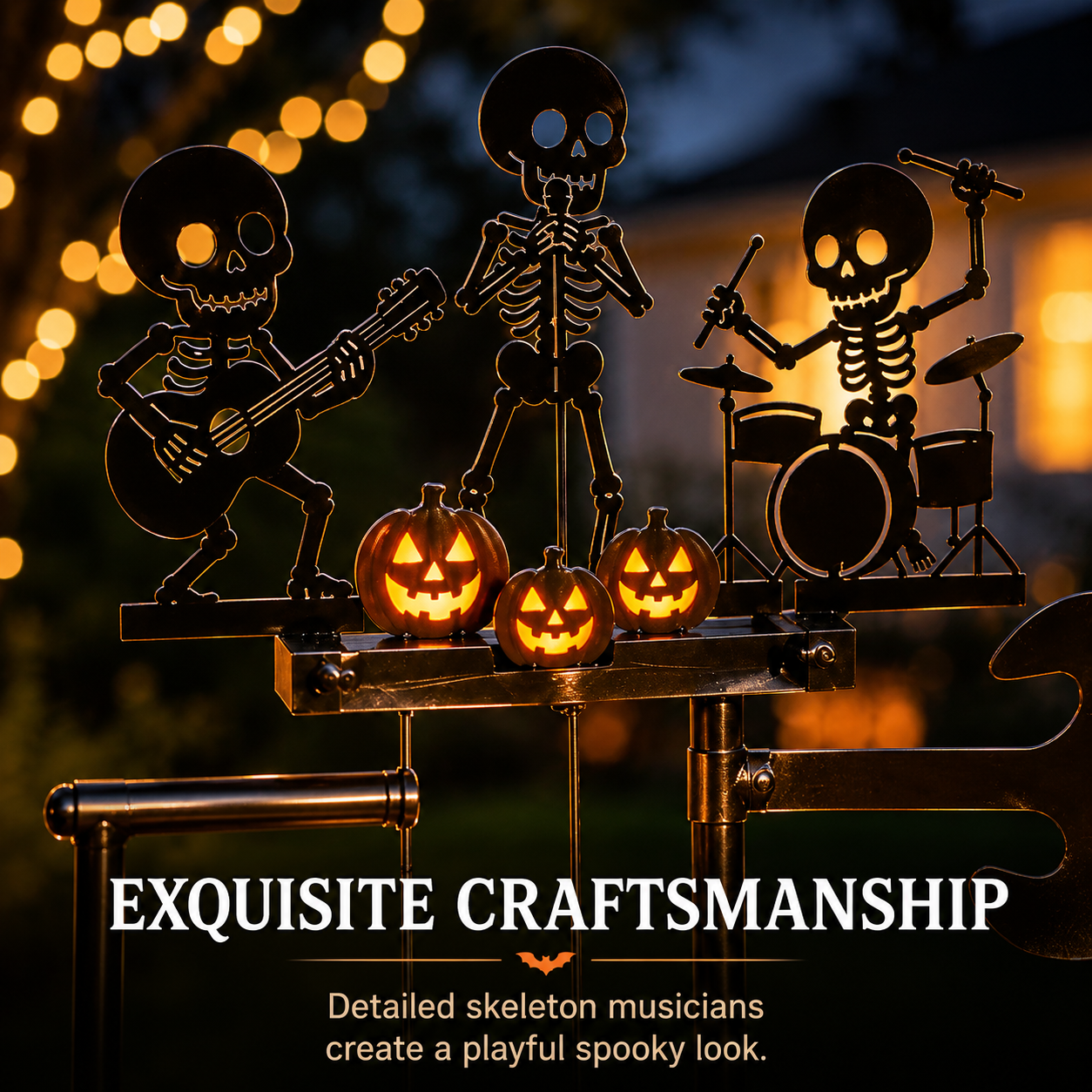 Halloween Skeleton Metal Drummer Kinetic Wind Spinner
