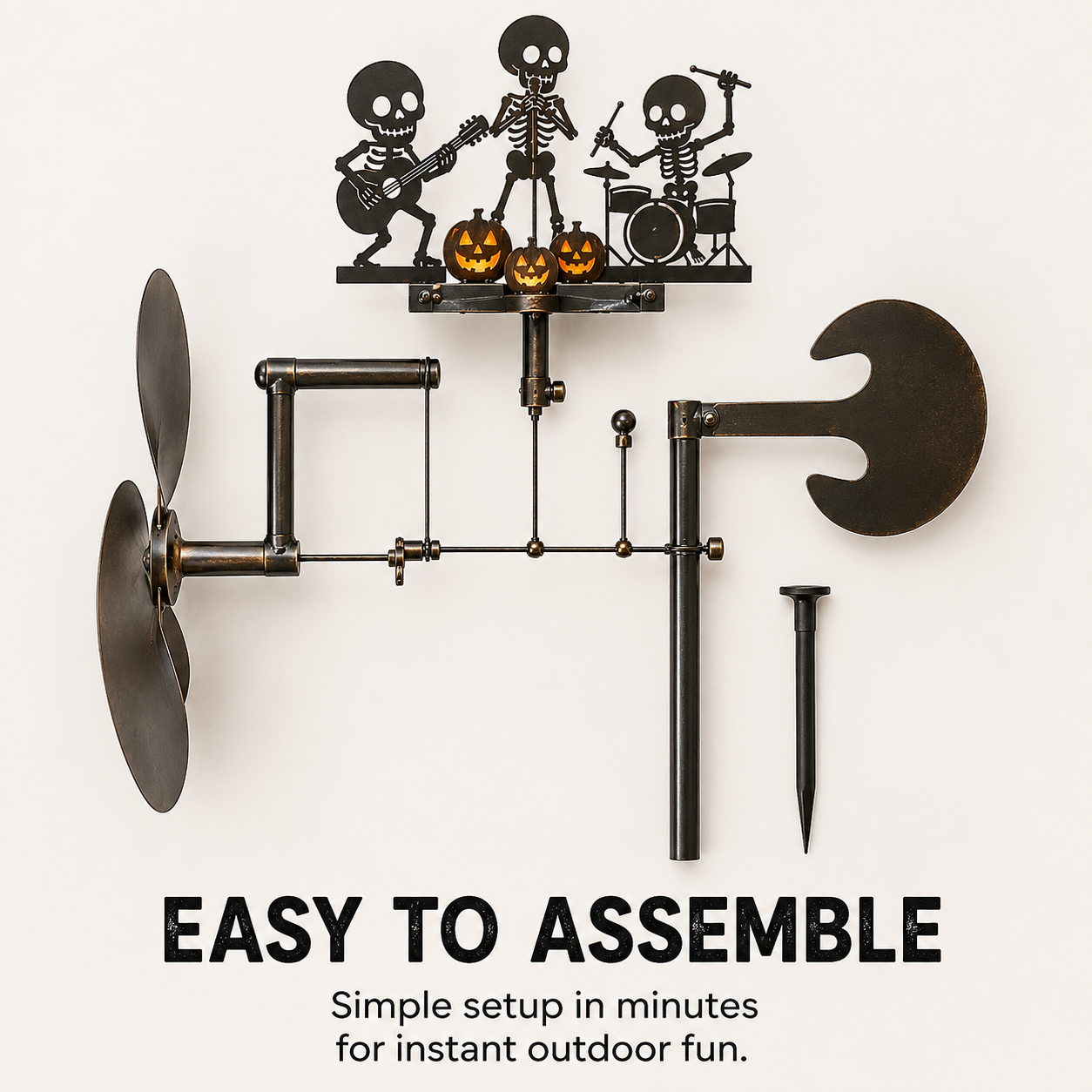 Halloween Skeleton Metal Drummer Kinetic Wind Spinner
