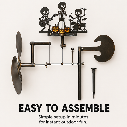 Halloween Skeleton Metal Drummer Kinetic Wind Spinner