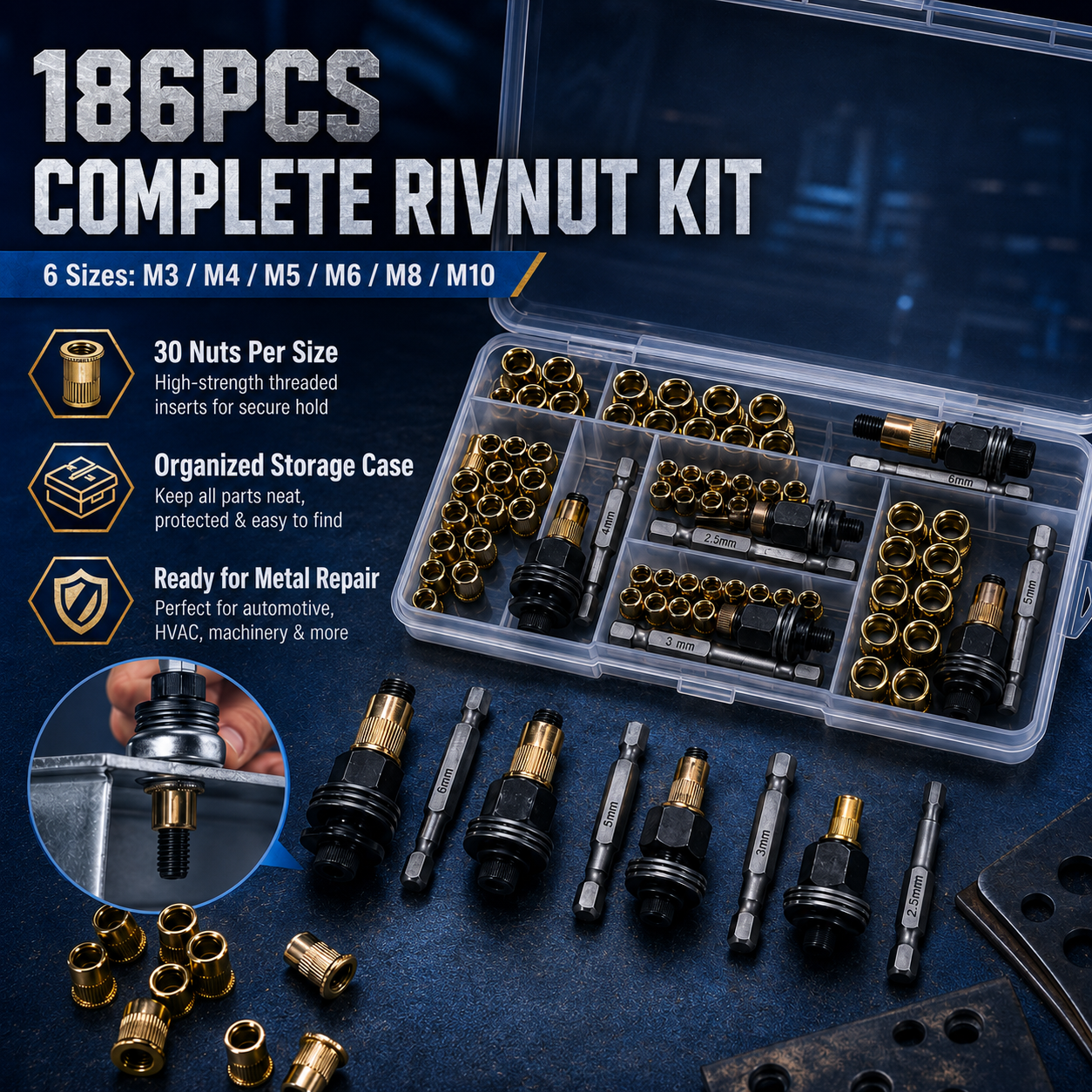 🔥 Best Seller | Carbon steel rivet nut set (including M3–M8 sizes)