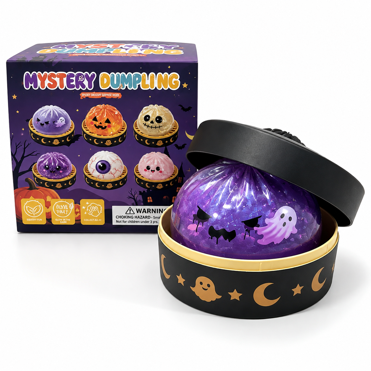 🎃 Halloween Mystery Dumpling Squishy Set – 6PCS Glitter Ghost Fidget Toys for Stress Relief & Holiday Fun