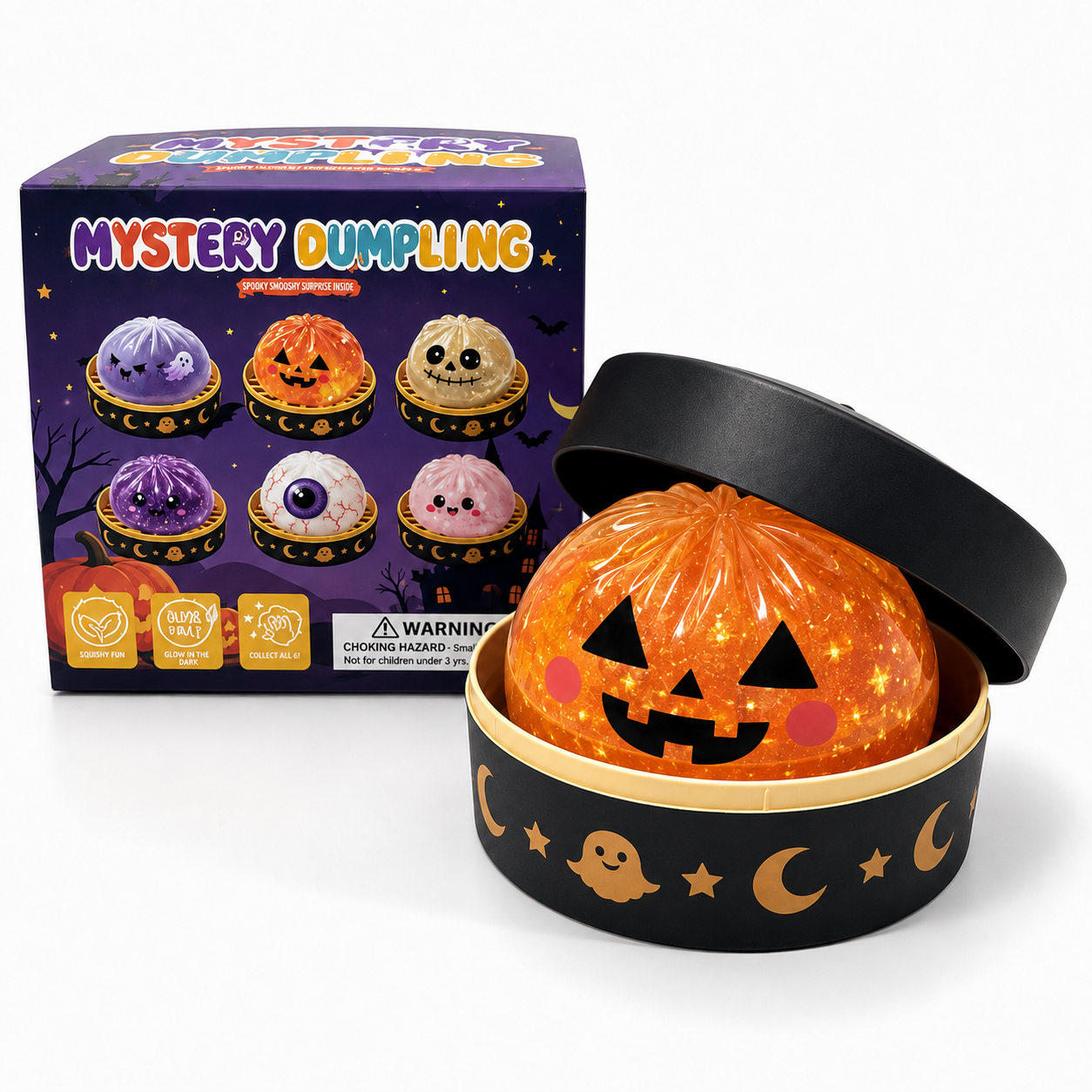 🎃 Halloween Mystery Dumpling Squishy Set – 6PCS Glitter Ghost Fidget Toys for Stress Relief & Holiday Fun