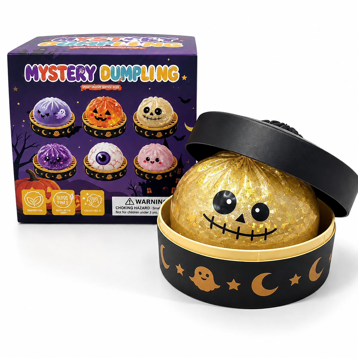 🎃 Halloween Mystery Dumpling Squishy Set – 6PCS Glitter Ghost Fidget Toys for Stress Relief & Holiday Fun