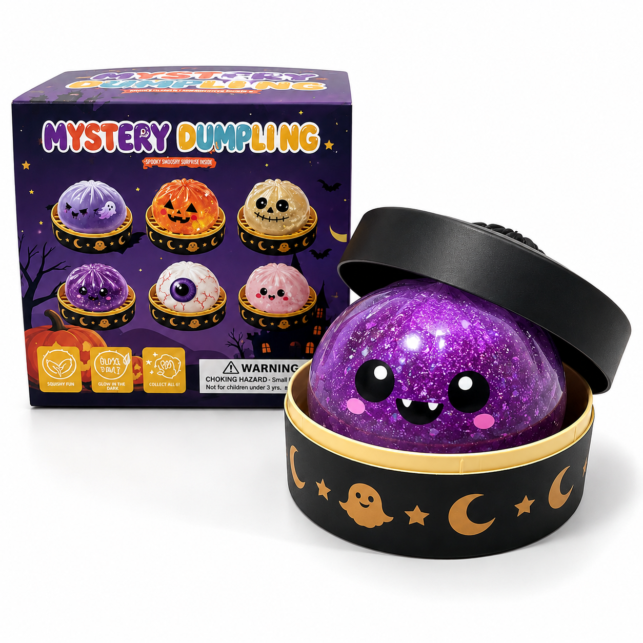 🎃 Halloween Mystery Dumpling Squishy Set – 6PCS Glitter Ghost Fidget Toys for Stress Relief & Holiday Fun