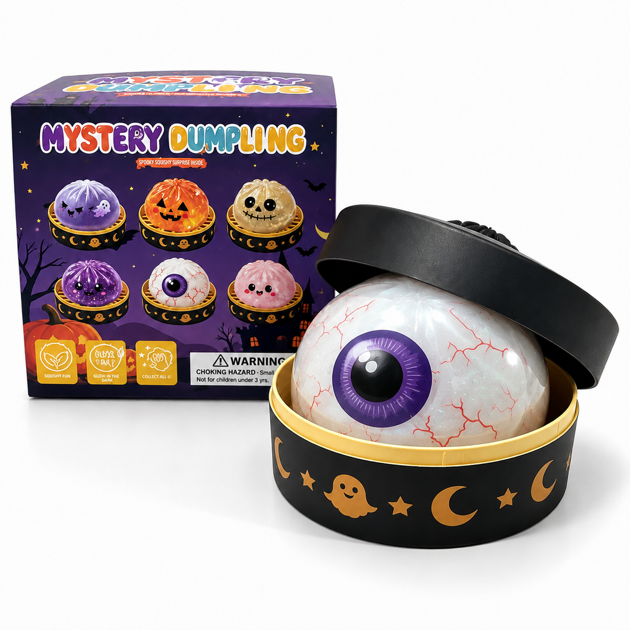 🎃 Halloween Mystery Dumpling Squishy Set – 6PCS Glitter Ghost Fidget Toys for Stress Relief & Holiday Fun