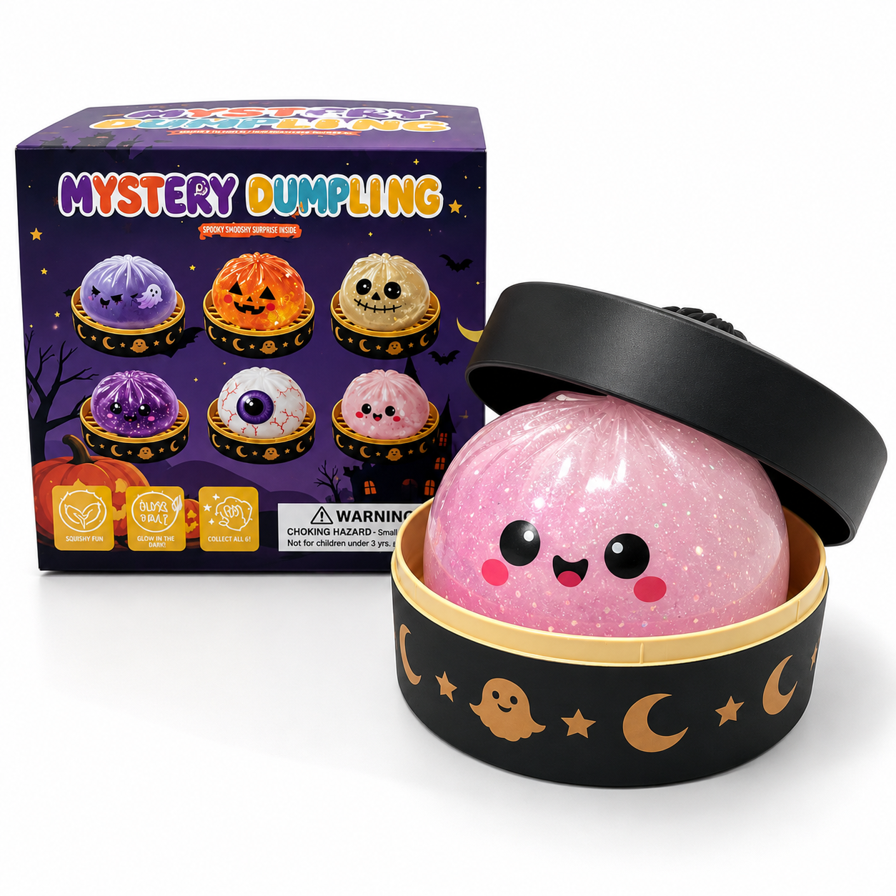 🎃 Halloween Mystery Dumpling Squishy Set – 6PCS Glitter Ghost Fidget Toys for Stress Relief & Holiday Fun