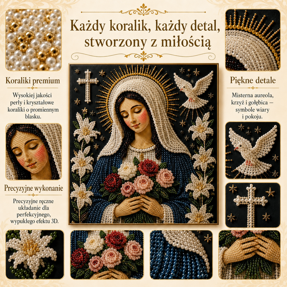 🎉🙏 Ikona Matki Boskiej z Perełką Boską – Spokojny, Wiarygodny Prezent DIY ✨