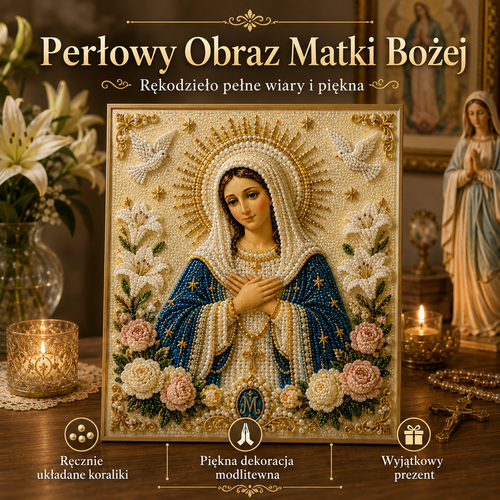 🎉🙏 Ikona Matki Boskiej z Perełką Boską – Spokojny, Wiarygodny Prezent DIY ✨