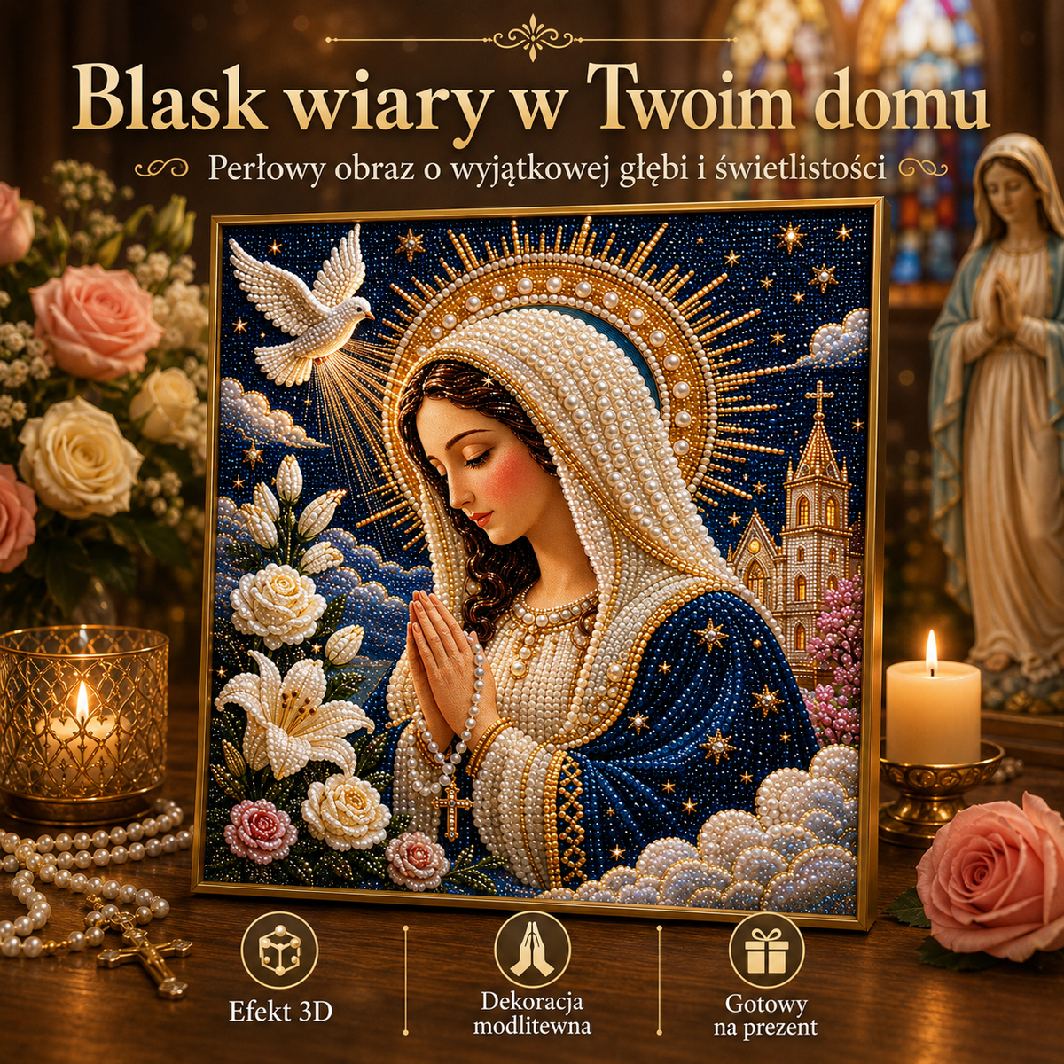 🎉🙏 Ikona Matki Boskiej z Perełką Boską – Spokojny, Wiarygodny Prezent DIY ✨