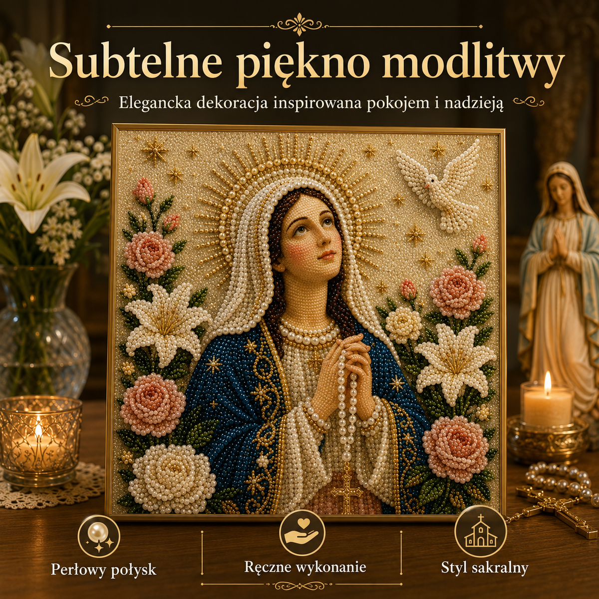 🎉🙏 Ikona Matki Boskiej z Perełką Boską – Spokojny, Wiarygodny Prezent DIY ✨