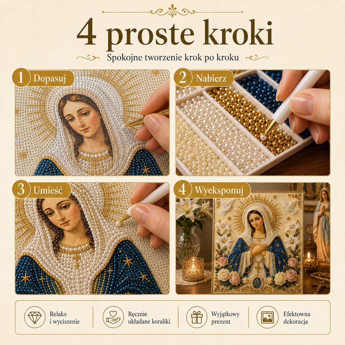 🎉🙏 Ikona Matki Boskiej z Perełką Boską – Spokojny, Wiarygodny Prezent DIY ✨