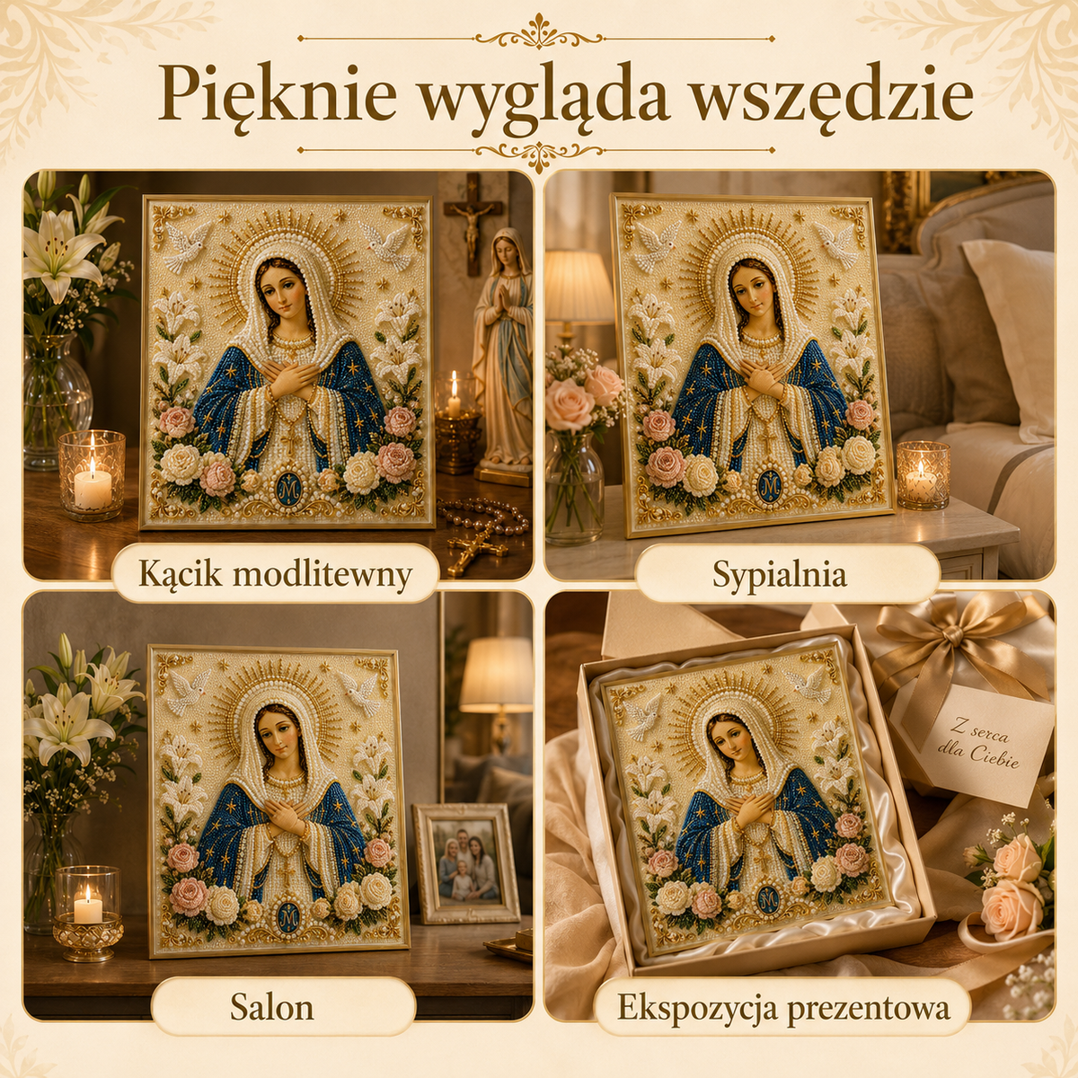 🎉🙏 Ikona Matki Boskiej z Perełką Boską – Spokojny, Wiarygodny Prezent DIY ✨