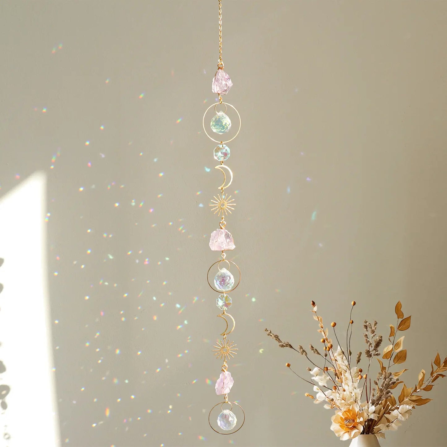 🌙 Crystal Amethyst Sun Catcher – Handmade Rainbow Maker Wind Chime for Window, Bedroom & Garden Decor ✨