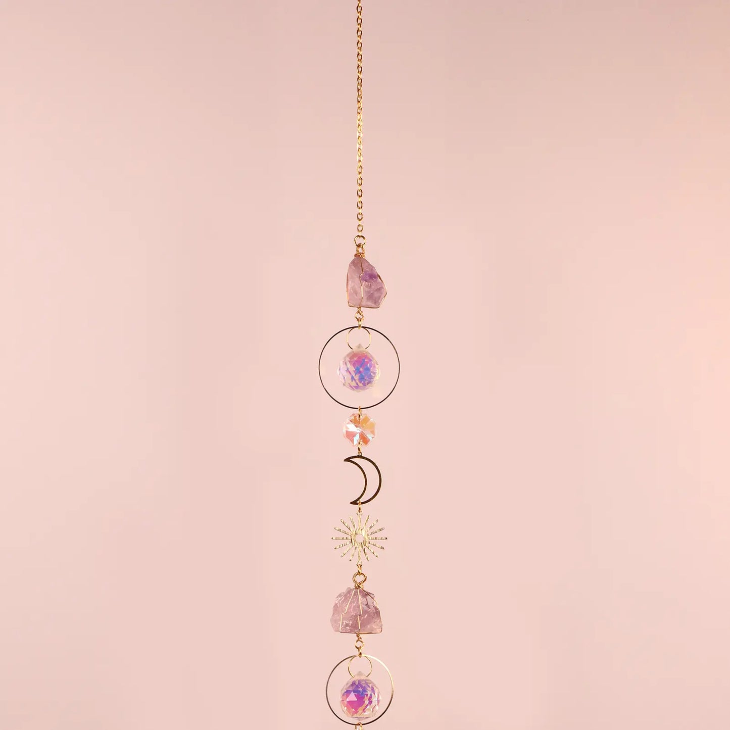 🌙 Crystal Amethyst Sun Catcher – Handmade Rainbow Maker Wind Chime for Window, Bedroom & Garden Decor ✨