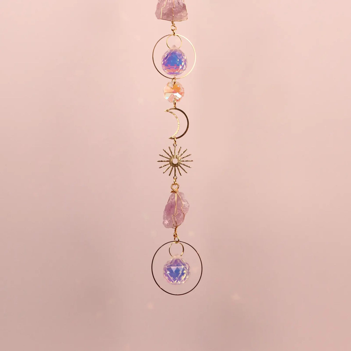 🌙 Crystal Amethyst Sun Catcher – Handmade Rainbow Maker Wind Chime for Window, Bedroom & Garden Decor ✨
