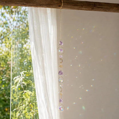 🌙 Crystal Amethyst Sun Catcher – Handmade Rainbow Maker Wind Chime for Window, Bedroom & Garden Decor ✨