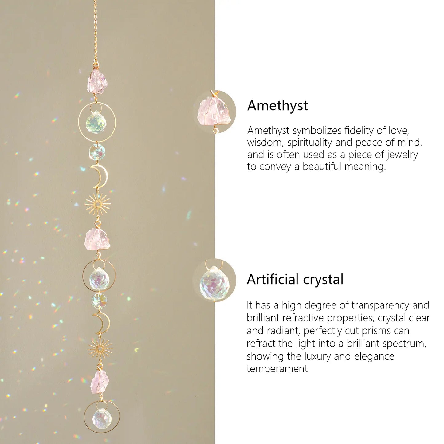 🌙 Crystal Amethyst Sun Catcher – Handmade Rainbow Maker Wind Chime for Window, Bedroom & Garden Decor ✨
