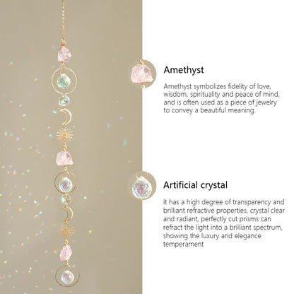 🌙 Crystal Amethyst Sun Catcher – Handmade Rainbow Maker Wind Chime for Window, Bedroom & Garden Decor ✨