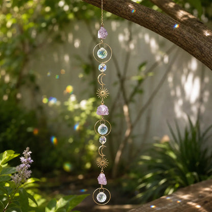 🌙 Crystal Amethyst Sun Catcher – Handmade Rainbow Maker Wind Chime for Window, Bedroom & Garden Decor ✨