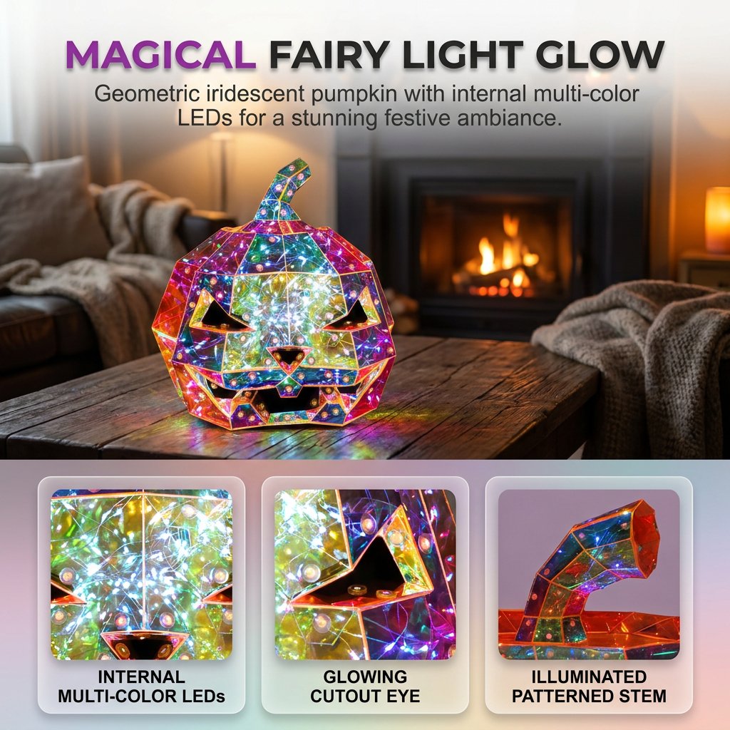 🔥Iridescent Pumpkin Light | Prism-Effect Pumpkin Art Sculpture Night Light | Colorful LED Halloween Party Decor