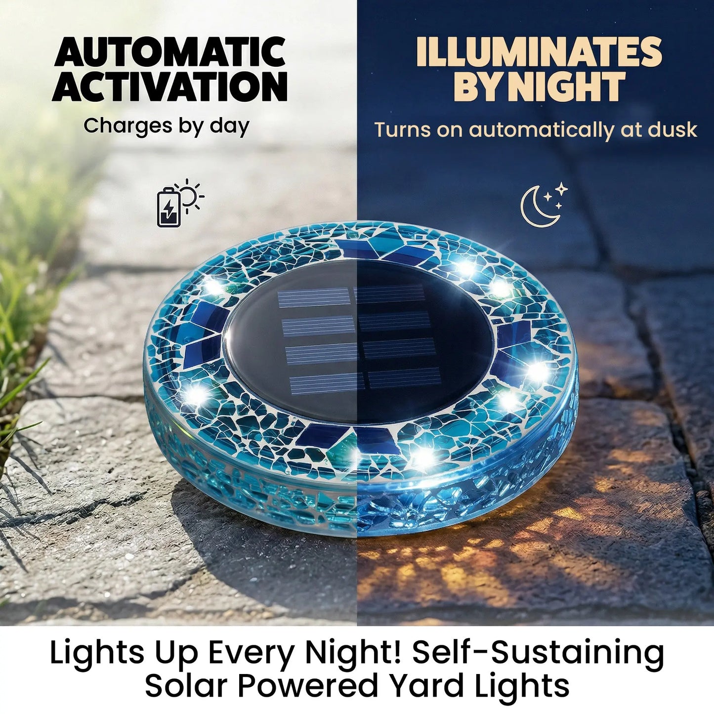 Solar Outdoor Mosaic Disk Lights, Waterproof Decorative Pathway LED Light, Auto On/Off-tss