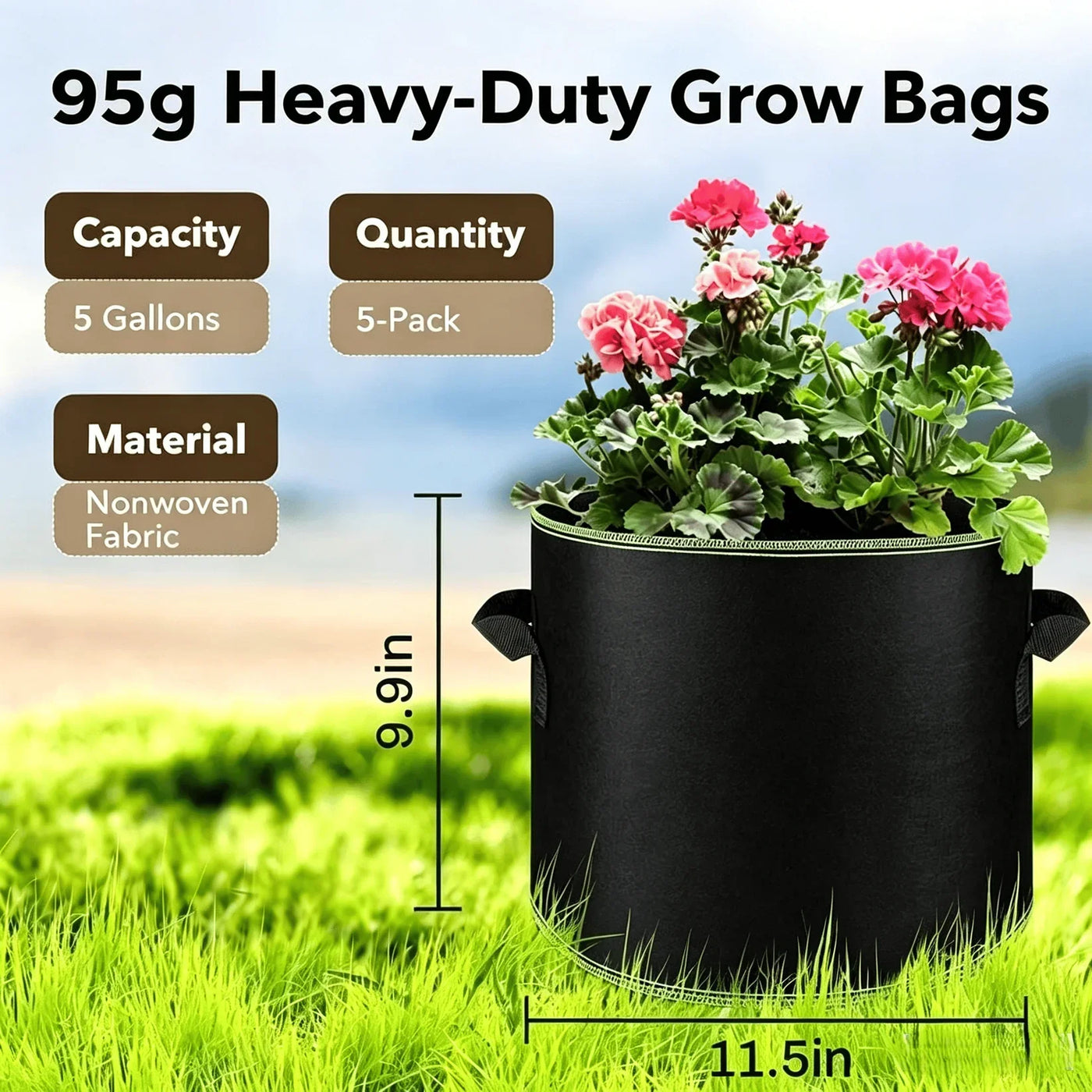 Heavy-duty breathable fabric grow bags