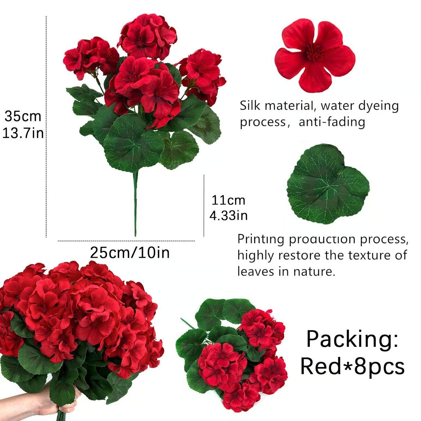 🌺8 Bundles UV Resistant Artificial Geraniums